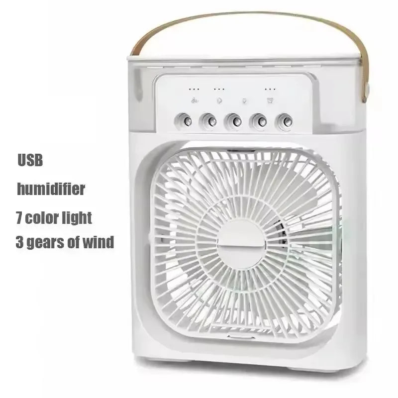 3-in-1 Portable Air Cooler Fan – Mini USB Humidifier, Desktop Air Conditioner with 7-Color Night Light for Home & Office
