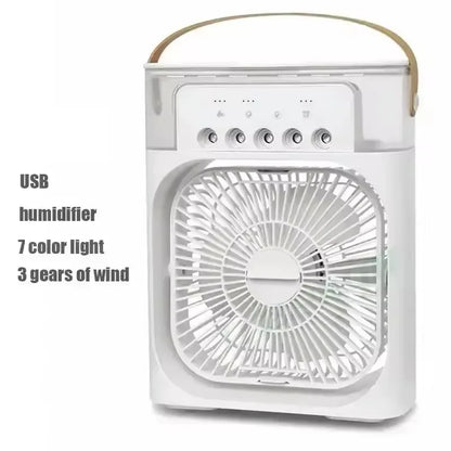 3-in-1 Portable Air Cooler Fan – Mini USB Humidifier, Desktop Air Conditioner with 7-Color Night Light for Home & Office