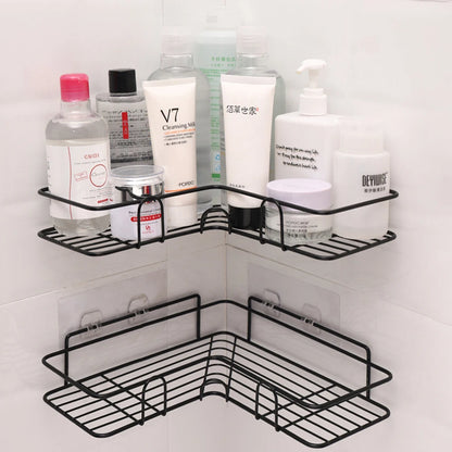Bathroom & Kitchen Corner Shelf – Wrought Iron Wall Mount Storage Rack with Suction Cup – Punch-Free Shower Shampoo Holder – Best Price in Pakistan
