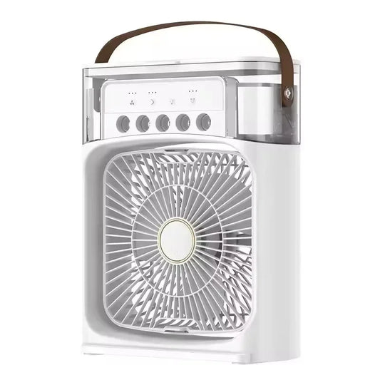 3-in-1 Portable Air Cooler Fan – Mini USB Humidifier, Desktop Air Conditioner with 7-Color Night Light for Home & Office