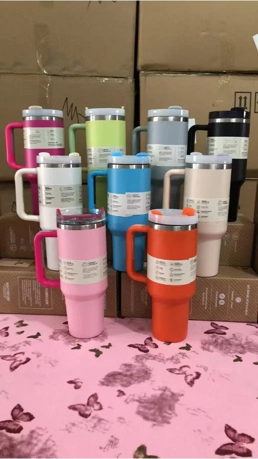 Stainless Steel Thermal Coffee Cup with Straw & Handle – Vacuum Insulated Travel Mug for Hot & Cold Drinks