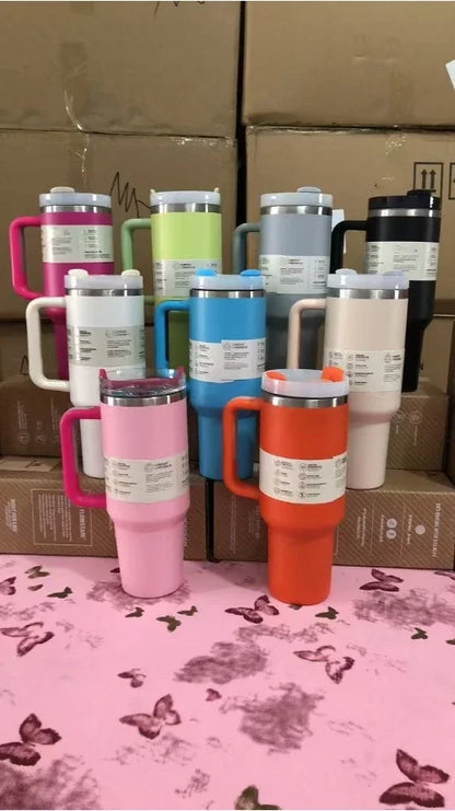 Stainless Steel Thermal Coffee Cup with Straw & Handle – Vacuum Insulated Travel Mug for Hot & Cold Drinks