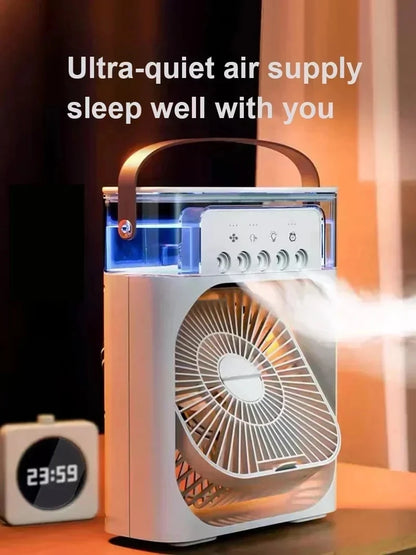3-in-1 Portable Air Cooler Fan – Mini USB Humidifier, Desktop Air Conditioner with 7-Color Night Light for Home & Office