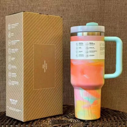 Stainless Steel Thermal Coffee Cup with Straw & Handle – Vacuum Insulated Travel Mug for Hot & Cold Drinks